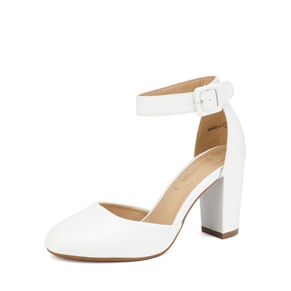 Round Toe White Heels Pumps